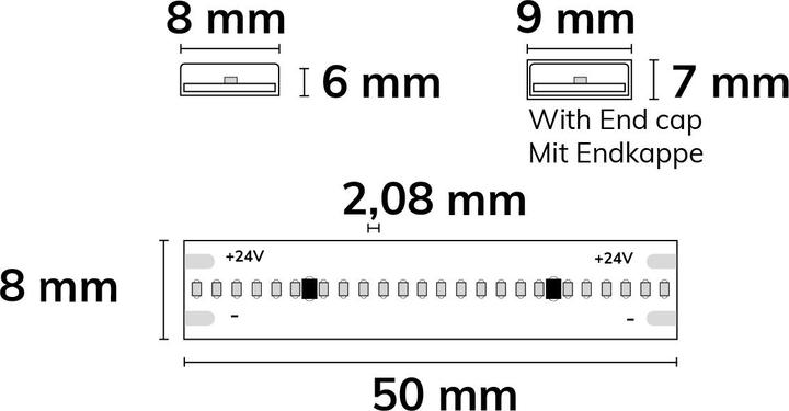 Produktbild Isoled LED HT927 COB Flexband für bis zu 90°C Umgebungstemp., 24V DC, 14,4W, IP68, 2700K, 5m Rll, 48 (500 cm, Indoor)