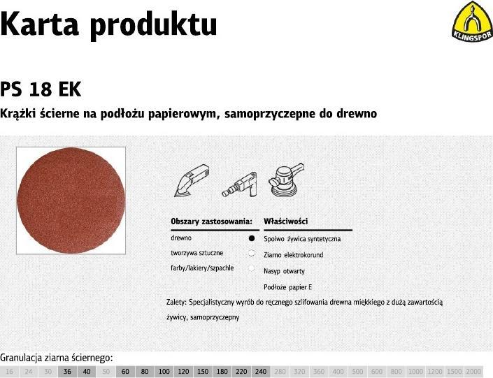 Produktbild Klingspor KRĄŻEK ŚCIERNY SAMOPRZYCZEPNY 150mm PS18EK gr.240 /50szt. (240)