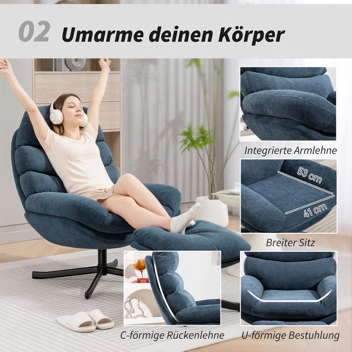 Immagine prodotto Homcom Relaxsessel mit Hocker Polyester, Stahl Blau