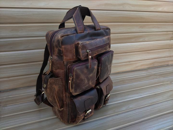 Actual product image Only-Bags.Store Leather laptop backpack, computer black genuine leather strap, back pack leather laptop