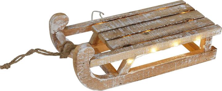 Koopman Dekorativer Leuchtschlitten aus Holz mit 25 warmweissen LEDs, 14 x 11 x 30 cm
