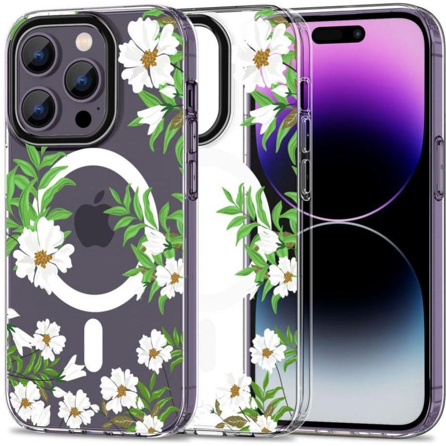 Tech-Protect MagMood MagSafe case for iPhone 14 Pro Max - daisies with leaves (Apple iPhone 14 Pro Max), Smartphone Hüll...