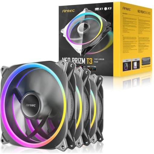 Antec Neo Prizmt 3 140mm ARGB Lüfter (140 mm, 3 x), PC Lüfter, Schwarz