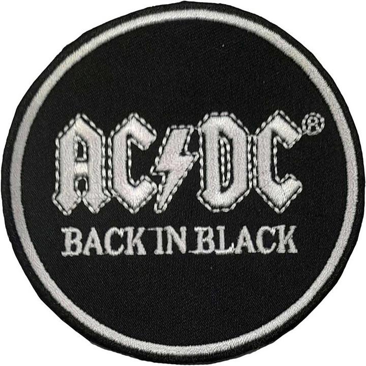 Actual product image AC/DC Back In Black Circle Iron On Patch (8 x 8 cm)