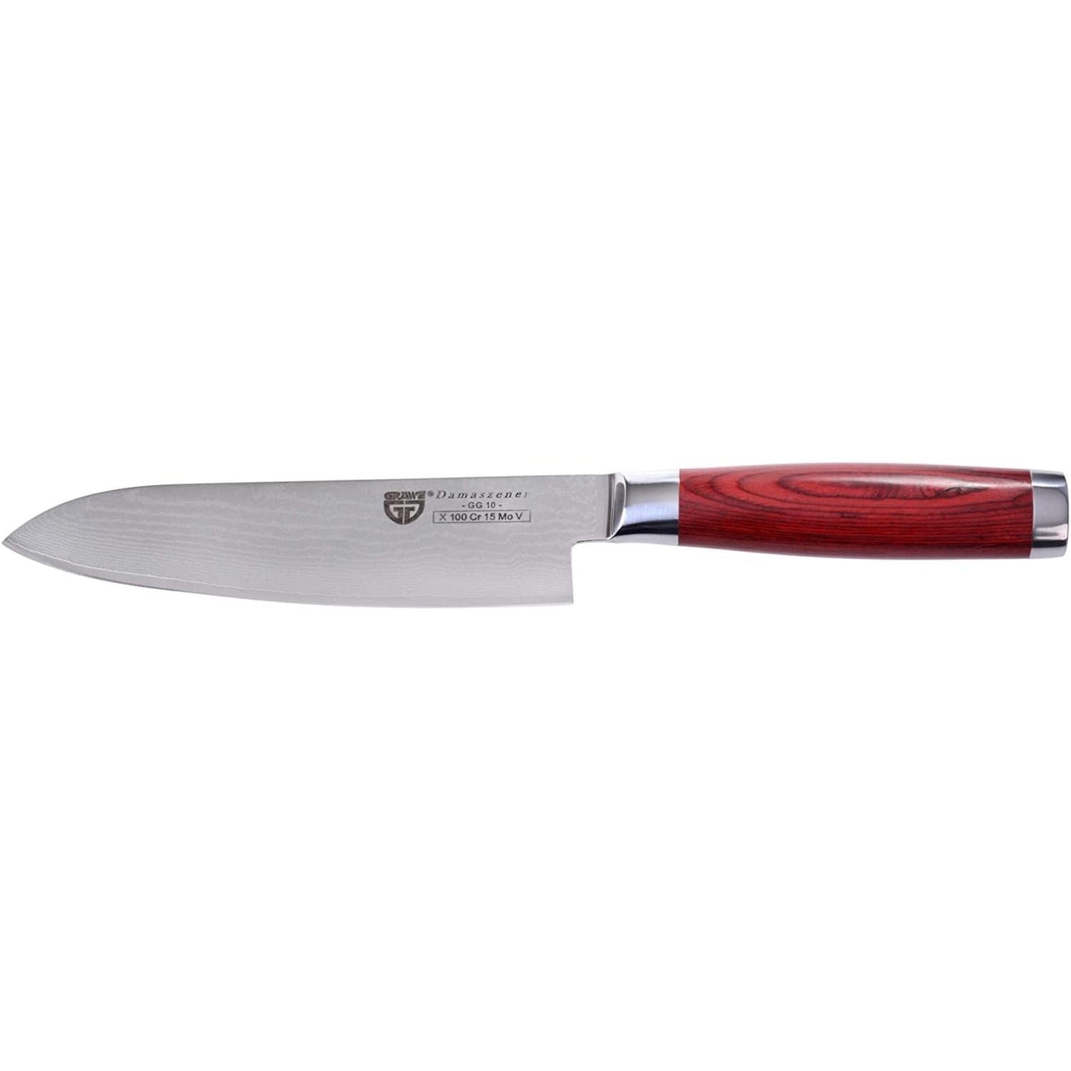 Gräwe Damastmesser aus Damaststahl 17,5 cm, Küchenmesser, Rot, Silber