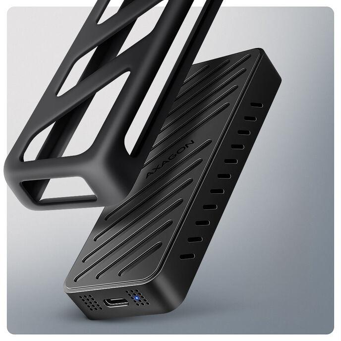 Actual product image Axagon EEM2-20G NVMe SSD enclosure, USB-C 3.2, 20 Gbps, 2230 - 2280 - black (M.2 2280, M.2 2230, M.2 2260, M.2 2242)