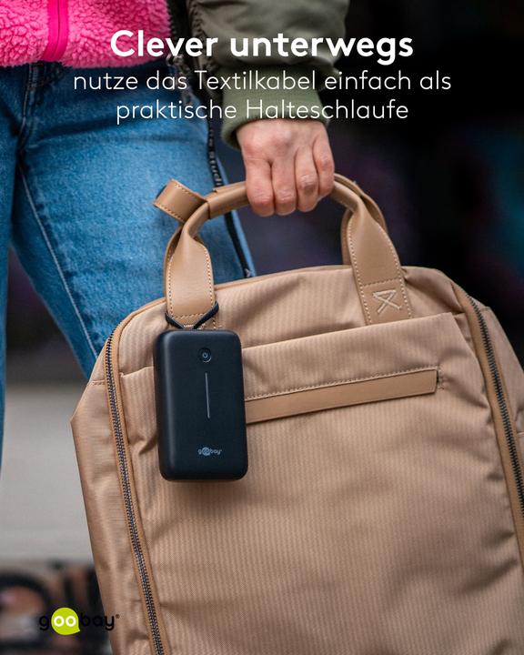 Produktbild Goobay Powerbank 20.000 mAh mit integriertem USB-C-Kabel (20000 mAh, 20 W, 15 Wh)
