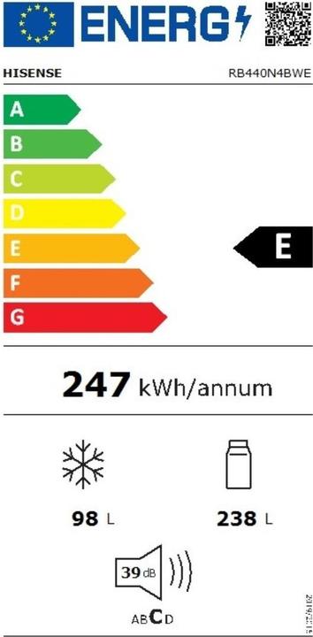 Energie-Label Hisense Kühl-Gefrierkombination RB440N4BWE Weiss (336 l)