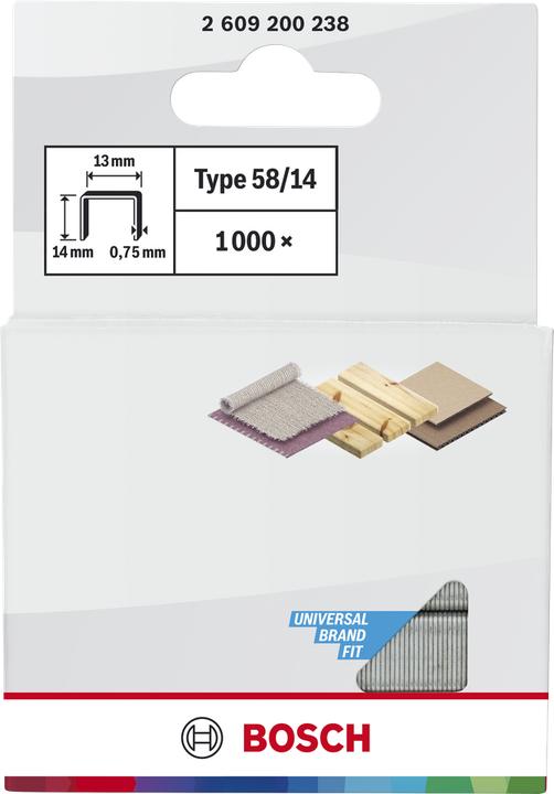Produktbild Bosch Professional Zubehör Feindrahtklammer Typ 58, 13 x 0,75 x 14 mm, 1000er-Pack