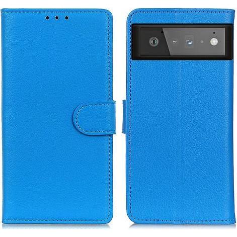 Cover-Discount Google Pixel 6 - Leder Etui Hülle blau (Google Pixel 6), Smartphone Hülle, Blau