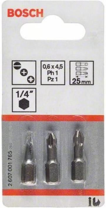 Produktbild Bosch Professional Zubehör Schrauberbit-Set Extra-Hart, 3-teilig, PZ1, PZ2, PZ3, 89 mm (Kreuz Pozidriv PZ)