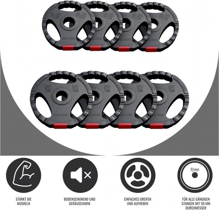 Produktbild Gorilla Sports Hantelscheibenset Olympia 50/51 mm (4 x 5 kg, 4 x 2.5 kg)