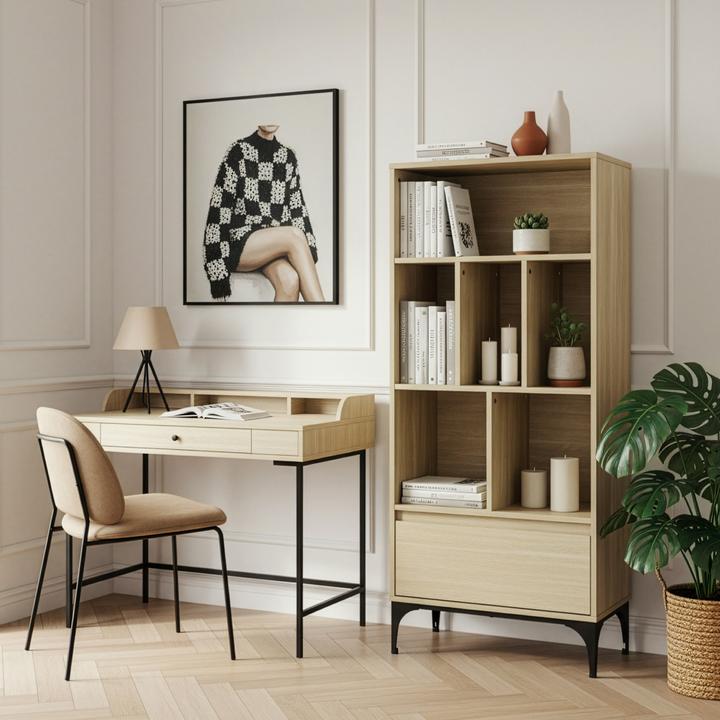 Actual product image En.Casa Bücherregal Kistiandi 137x60x35 cm Eicheoptik, hell (60 x 35 x 137 cm)