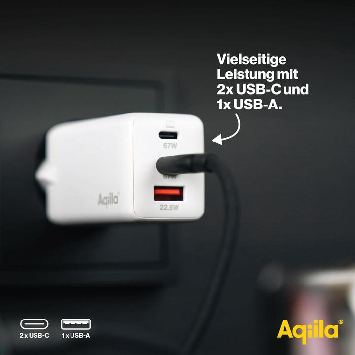 Productafbeelding Aqiila Chargebird W3 - GaN Muurlader, 65W PD - Wit (65 W, 3 ports)