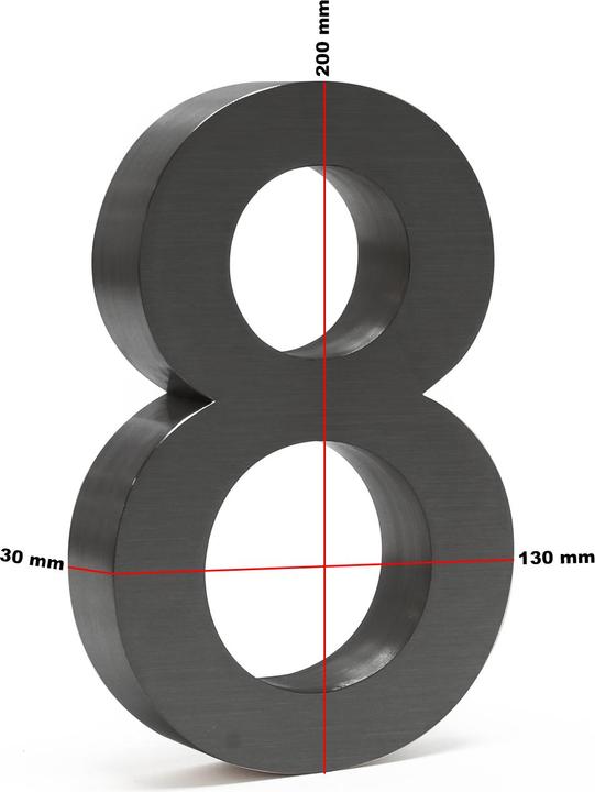 Image du produit Wiltec Plaque Numéro Maison "8" Arial Anthracite 3D 20cm Acier fin Résistant intempéries Matériel