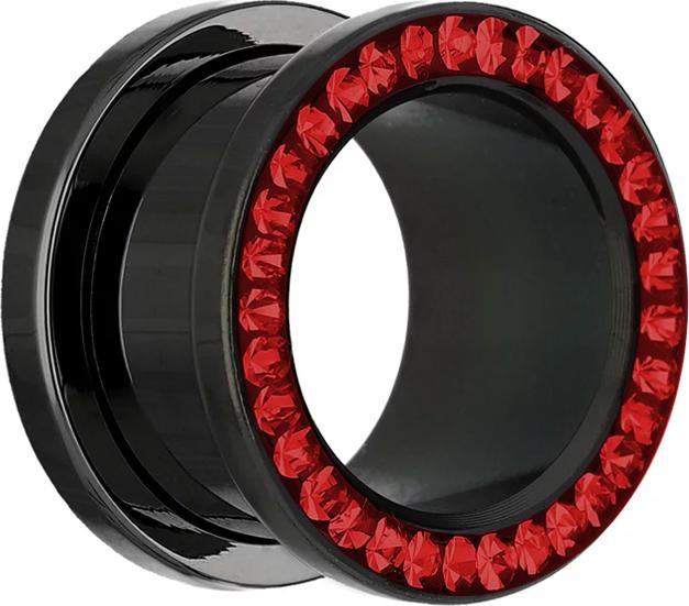 Produktbild Star Piercing Flesh Tunnel schwarz mit Kristall rot und Epoxy Schutzschicht (ohne Messing, Chirurgenstahl 316L)