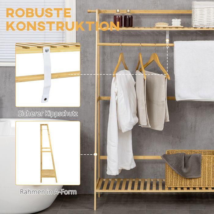 Immagine prodotto Swisshandel24 Kleiderständer Garderobenständer mit zwei Kleiderhaken, Kleiderstange, Natur
