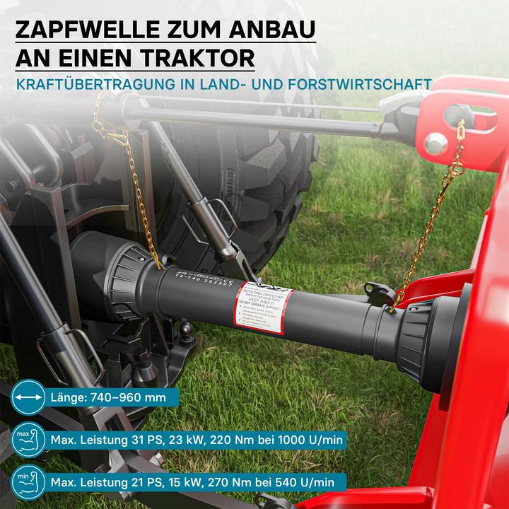Actual product image Wiltec PTO Shaft T2 Drive Shaft 740-960mm 270Nm 540rpm 23kW (31hp), 2x 1 3/8" 6 teeth Tractor Attachme (Tractor accessories)