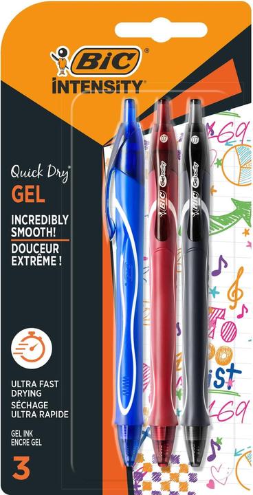 Bic Stylo à encre gel (Bleu, Noir, Rouge, 3 x)