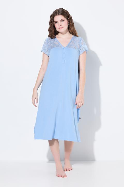 Image du produit Ulla Popken Chemise de nuit, décolleté en V et manches courtes, dentelle sur les épaules et les manches (58)