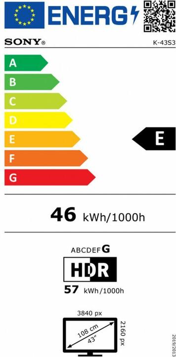 Energie-Label Sony K-43S3 (43", Bravia 3, LCD, 4K, 2025)