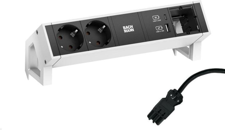 Actual product image Bachmann DESK2 2xCEE7/3 1xUSB 902.935 A&C 22W 1xCM 0.2m GST18 RAL9010 (2 x, CEE 7/3, 0.20 m)