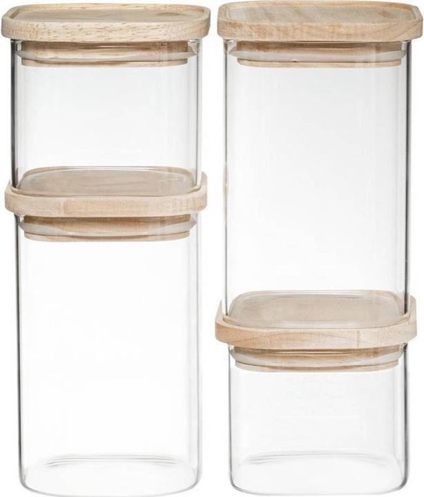 Secret de Gourmet 4 stapelbare Gläser mit Holzdeckel (0.50 l)