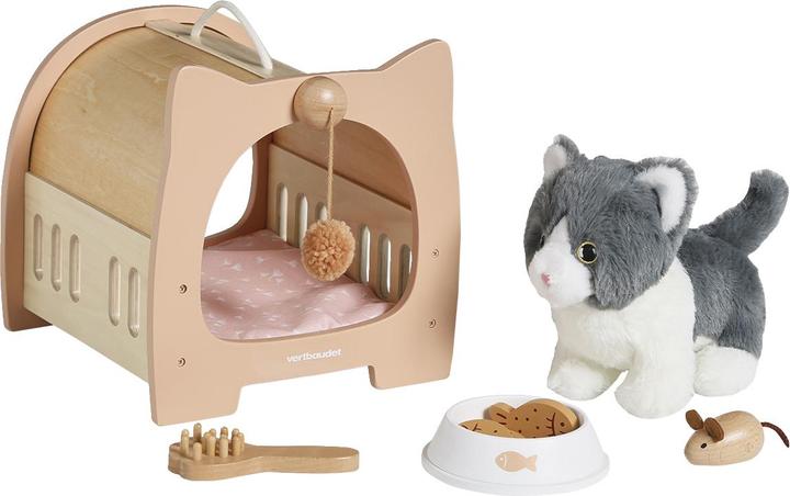 Produktbild Vertbaudet Kinder Plüschkatze mit Transportbox aus Holz FSC® (23 cm)