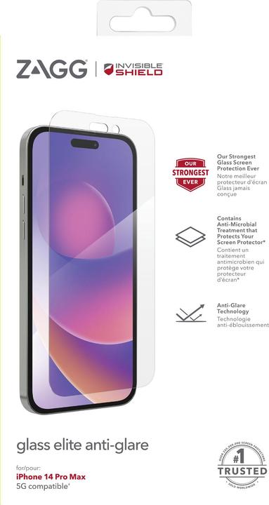 Actual product image Zagg InvisibleShield Glass Elite Anti-Glare, Apple, iPhone 14 Pro Max, Tropfsicher, Staubresistent, Kratz (1 pcs., Apple iPhone 14 Pro Max)