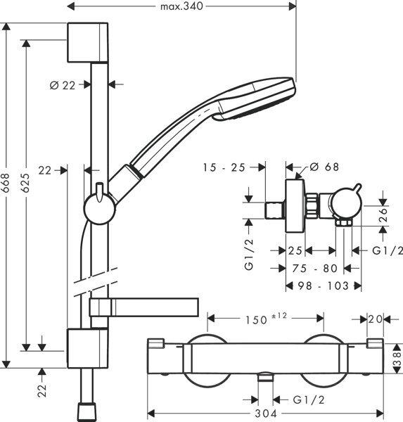 Actual product image hansgrohe Brausenkombi Croma 100 Ecostat 1001 SL u. Brausestange Unica 27085000