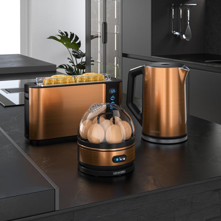 Actual product image Arendo Breakfast set, kettle 1.5l temperature selection, 2-slice toaster & egg cooker for 7 eggs, copper (1.50 l)