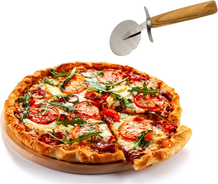 Produktbild Natura Punto Pizzaschneider, Griff aus Olivenholz, mit Daumenschutz, 19 x 7 x 2,5cm