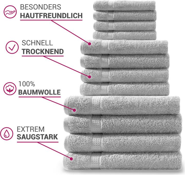 Produktbild Casativo Handtuchset 12-teilig, je 4 Gäste-, Hand- und Duschtücher (100 x 50 cm, 140 x 70 cm, 50 x 30 cm)