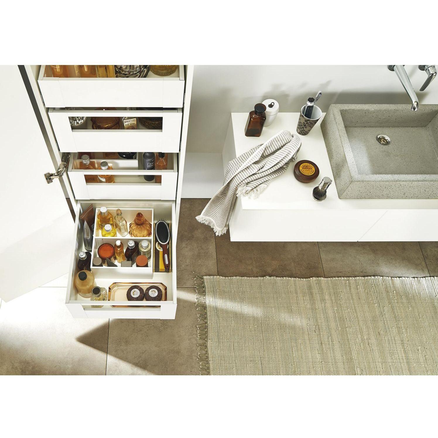 Blum, Schubladenauszüge, Space Tower Legrabox pure mit Reling TK 40kg NL550mm KB 450mm Seidenweiss