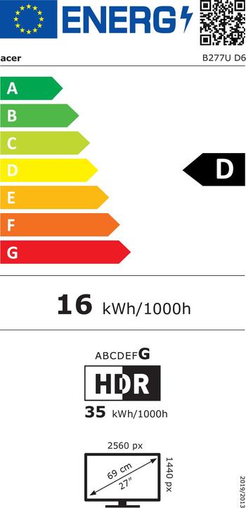 Energy Label Acer Vero B277UD6bmiiprczx (2560 x 1440 pixels, 27")