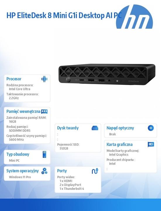 Produktbild HP EliteDesk 8 Mini G1i Desktop AI PC (16 GB, 512 GB)
