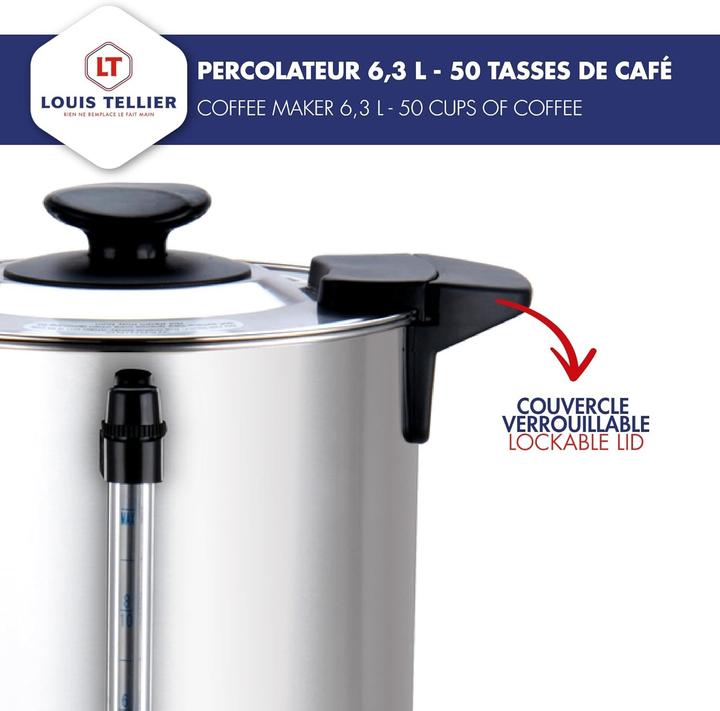 Image du produit Louis Tellier Percolateur professionnel pour café en grande quantité, filtre intégré et sécurité thermique