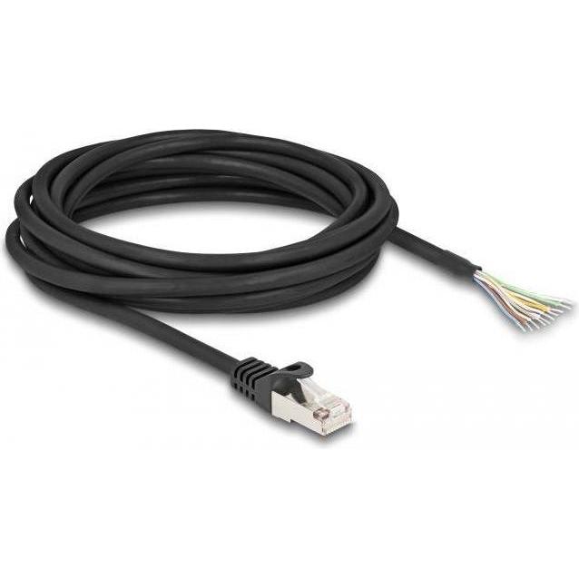 Delock Kabel RJ50 Stecker zu offenen Kabelenden S/FTP 5 m schwarz (S/FTP, 5 m), Netzwerkkabel