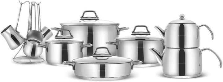 Karaca Belgrade 15-Piece Stainless Steel Wedding Set with Teapot (Pot, Stainless steel)