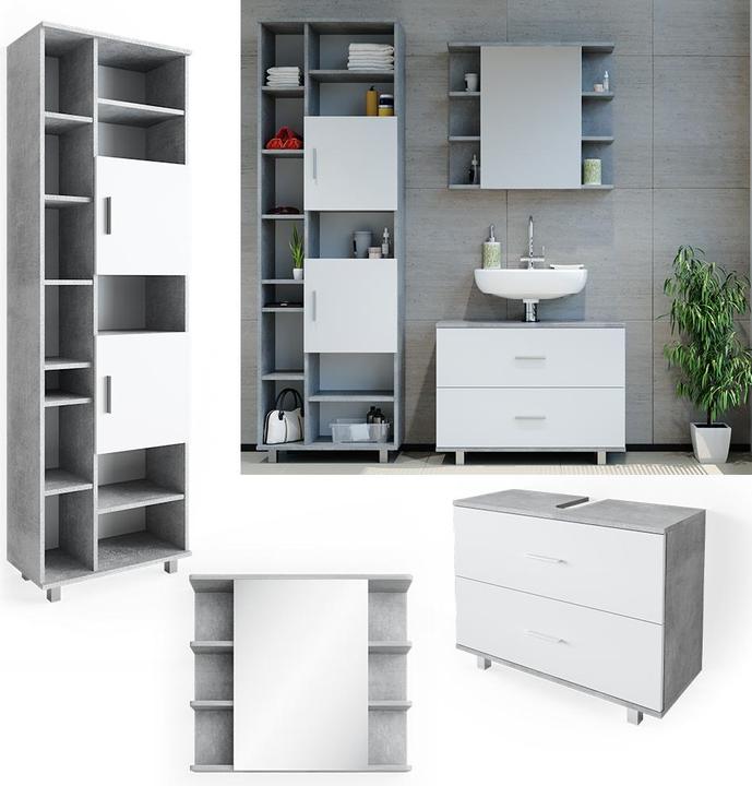 Meuble Sous-vasque VICCO ILIAS – Béton/blanc – Avec Tiroir – 80x33x60,8 Cm
