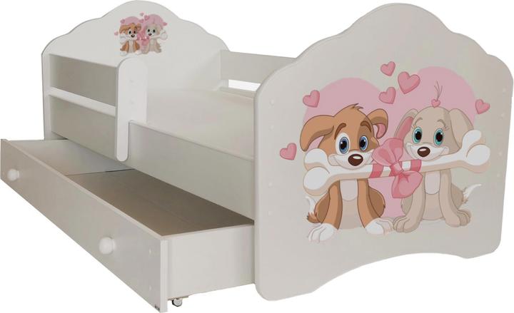 ADRK Furniture Bed with mattress, slatted frame and drawer CASIMO TWO DOGS 140x70
