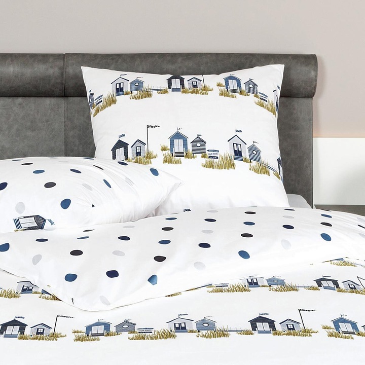 Image du produit Janine Drap de lit en lin fin Davos 65166 maritime (Set de linge de lit, 155x220 cm + 80x80 cm)
