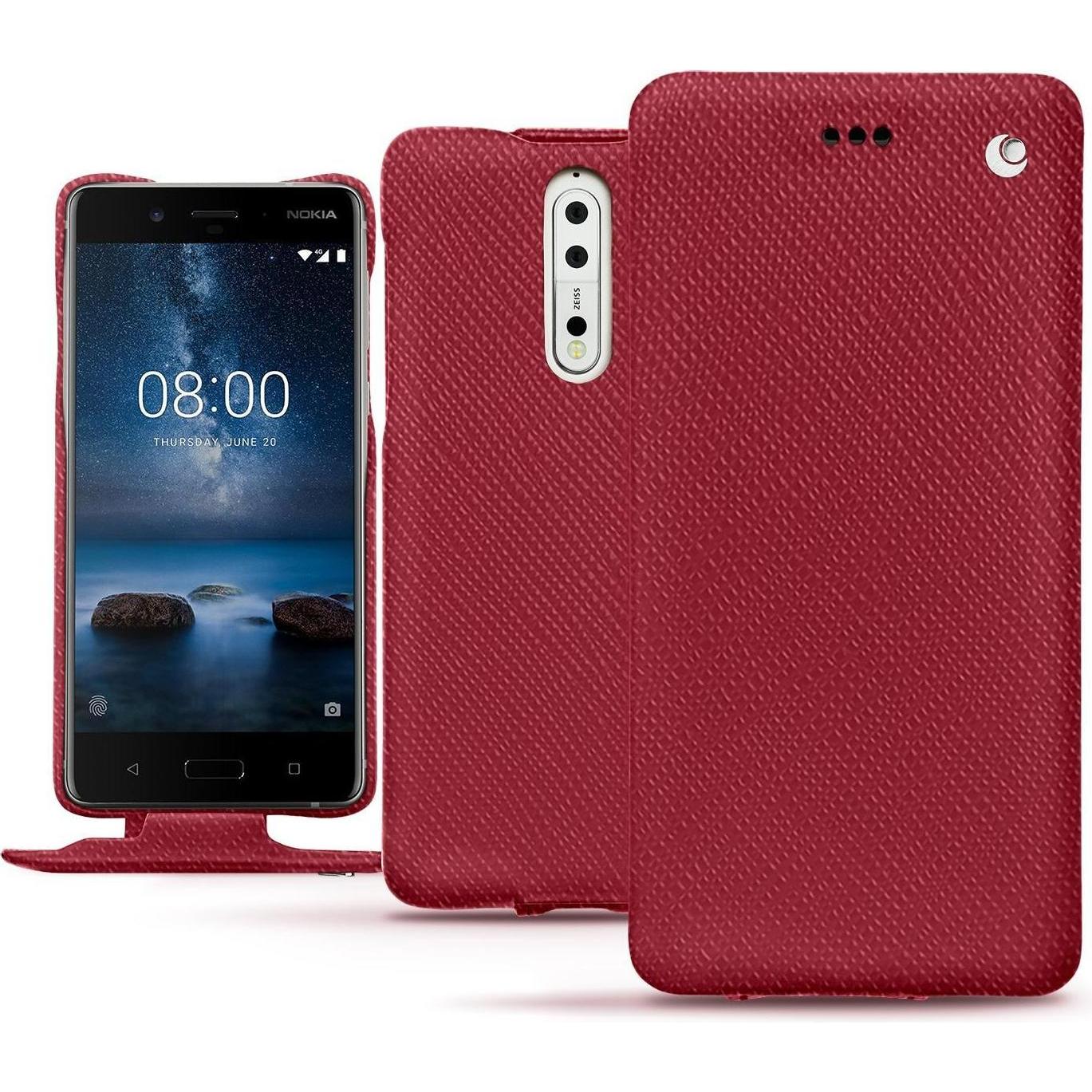 Noreve Lederschutzhülle vertikal (Nokia 8), Smartphone Hülle, Rot