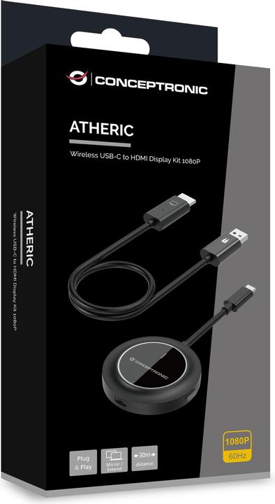 Actual product image Conceptronic Adapter USB-C wireless -> HDMI 60Hz 30m Reichw. (HDMI, 15.70 cm)