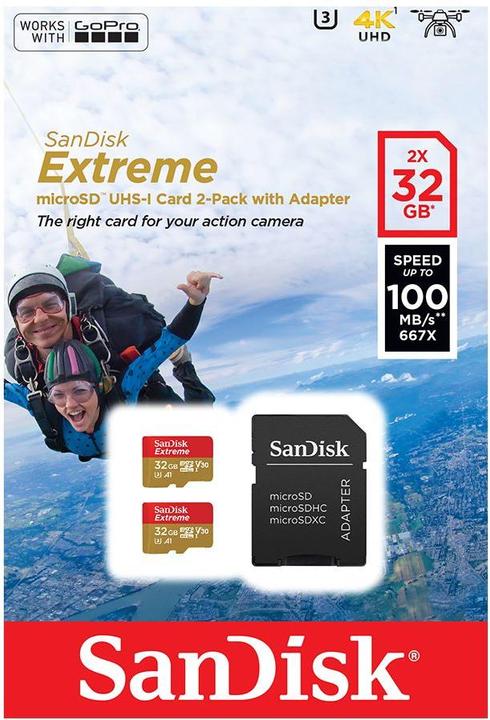 Productafbeelding SanDisk microSDHC ActionSC 32GB 2x Extr.100MB (32 GB, microSDHC, U3, UHS-I)