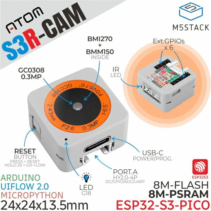 Actual product image M5Stack AtomS3R camera kit 8MB PSRAM