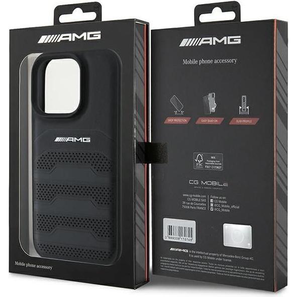 Thumbnail - Mercedes AMG AMHCP16LGSEBK iPhone 16 Pro 6.3" czarny/black hardcase Leather Debossed Lines Black Logo (Apple iPhone 16 P...