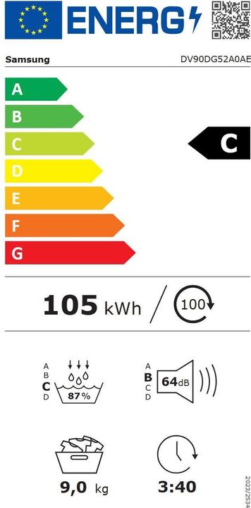 Label énergétique Samsung DV5000 (9 kg, Modifiable)