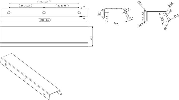 Produktbild Furnipart Griffleiste Möbelgriff Bench LA 2x80 L 200mm Alu schwarz gebürstet/Leder schwarz