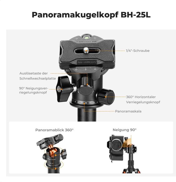 Actual product image K&F Concept S225A0+BH-25L Desktop Mini Tripod for Camera (Metal)